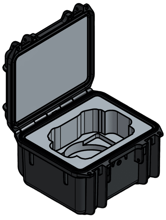 A CAD layout for a custom case and foam interior